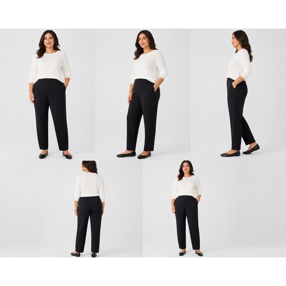 Eileen Fisher Dress Pants Womens 1X Black Zip Fly Stretch Taapered Leg Stretch